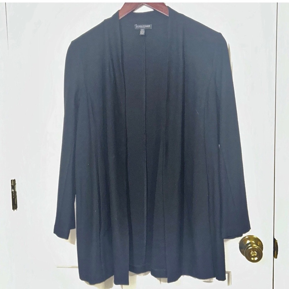 Eileen Fisher Petite Black Open Front Cardigan Jacket Soft Knit PS Layering